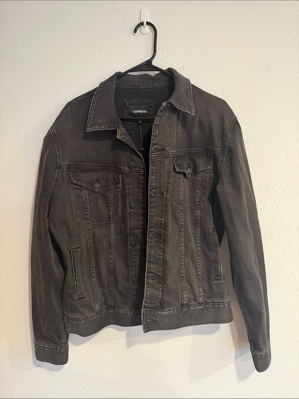 Express Men's Charcoal Black Denim Trucker Jacket
